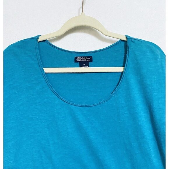 Lucky Brand Womens Medium Eyelet Hem Slub Knit Top Aqua Blue Short Sleeve Boho - Picture 2 of 6